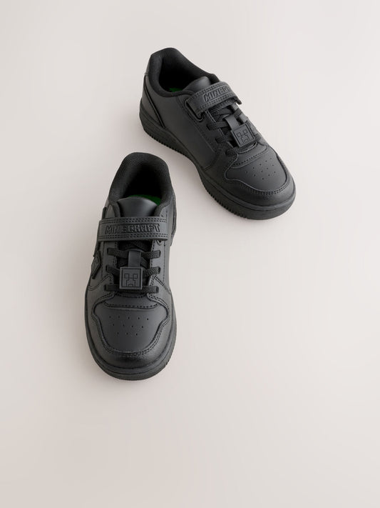 Black Wide Fit (G) Minecraft Touch Fastening Elastic Lace School Shoes image 1