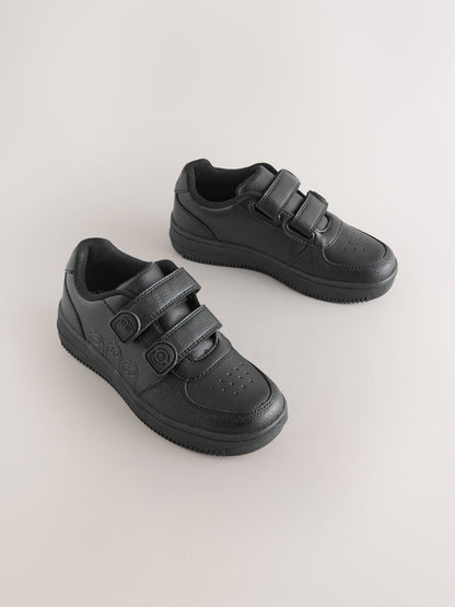 Black Standard Fit (F) Minions Two Strap Touch Fasten School Shoes image 1