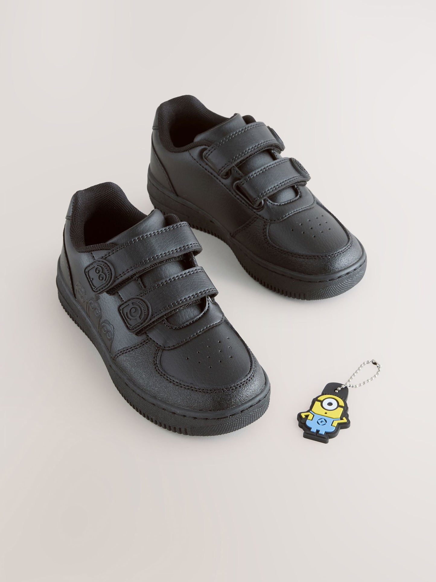 Black Standard Fit (F) Minions Two Strap Touch Fasten School Shoes image 2