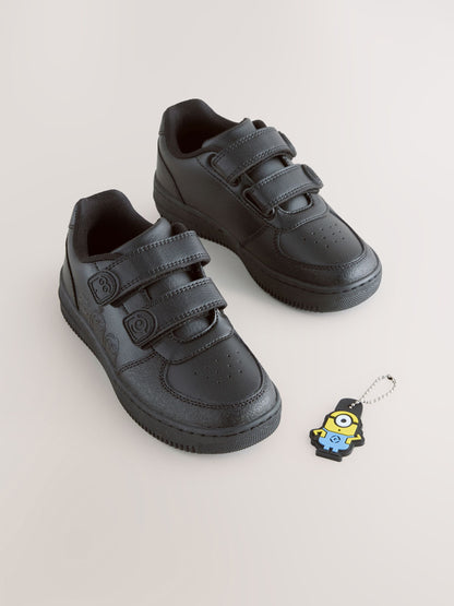 Black Standard Fit (F) Minions Two Strap Touch Fasten School Shoes image 2