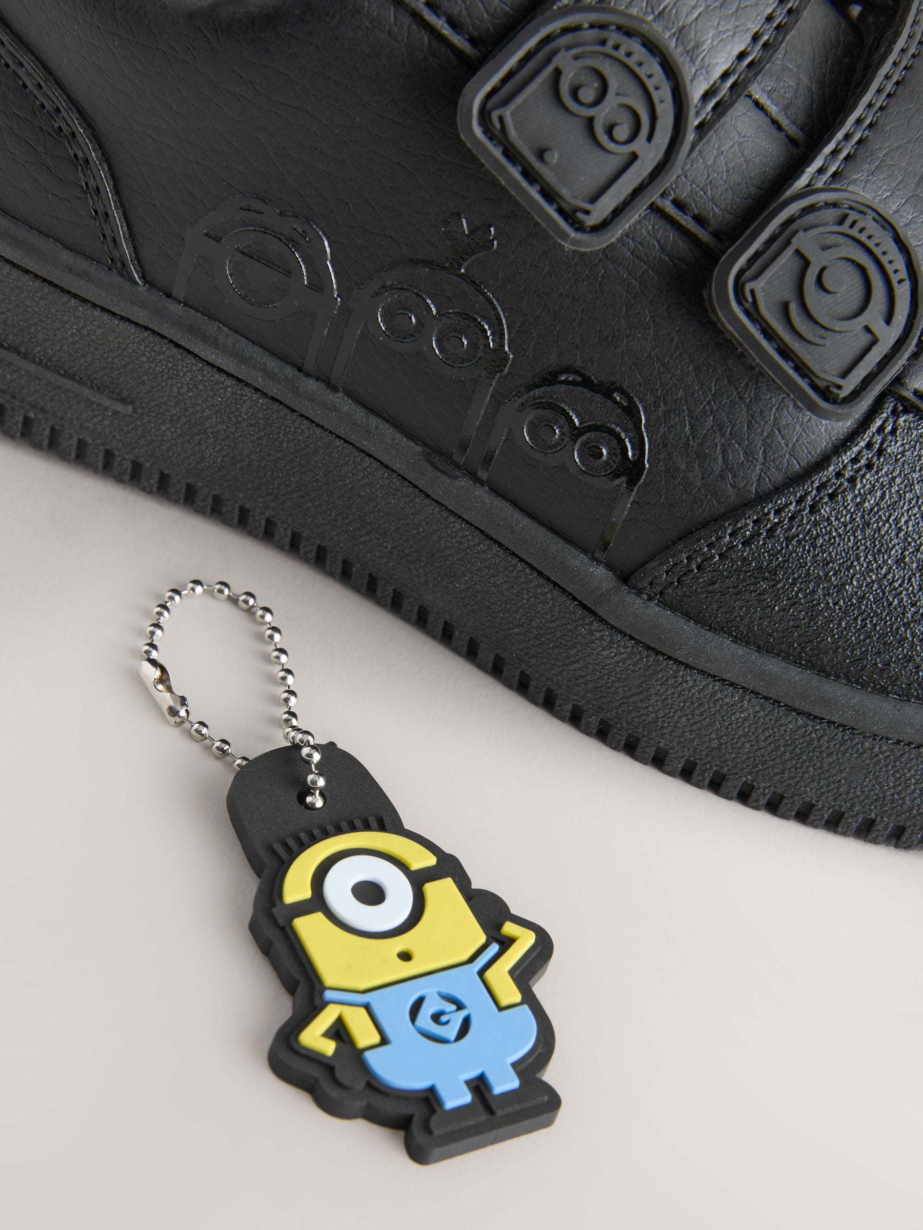 Black Standard Fit (F) Minions Two Strap Touch Fasten School Shoes image 6