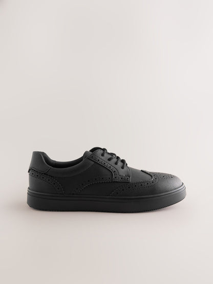 Black Lace-up Brogue School Shoes image 2