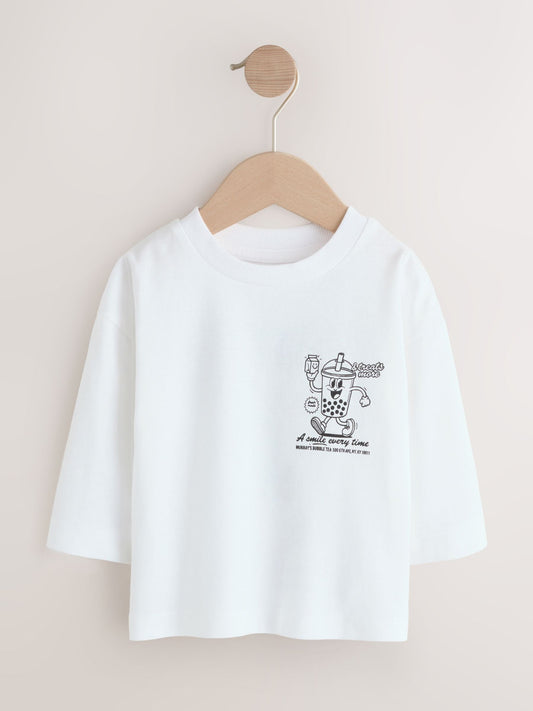 White Bubble Tea Long Sleeve Back Print T-Shirt (3mths-8yrs) image 1
