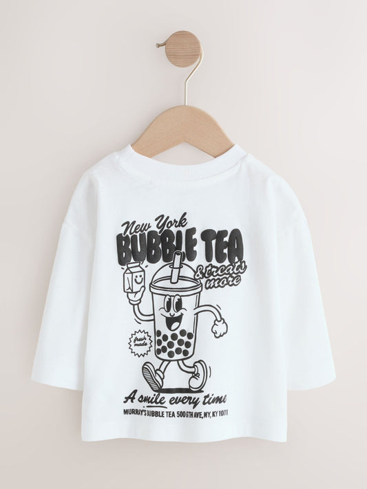 White Bubble Tea Long Sleeve Back Print T-Shirt (3mths-8yrs) image 3