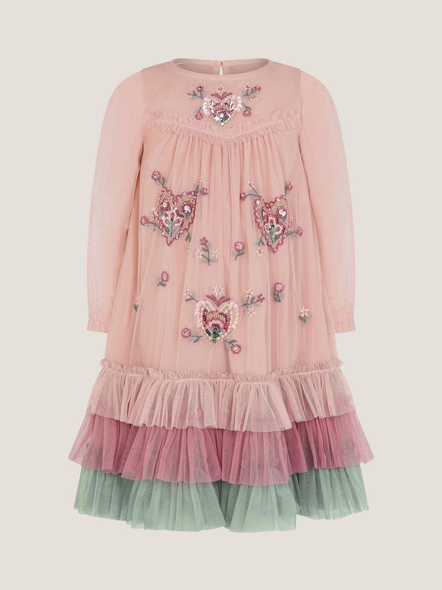 Monsoon Pink Embellished Heart Long Sleeve Dress image 2