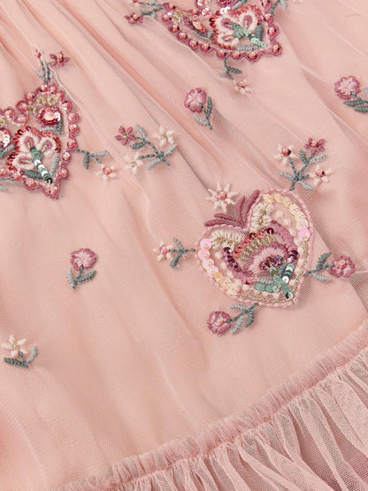 Monsoon Pink Embellished Heart Long Sleeve Dress image 4