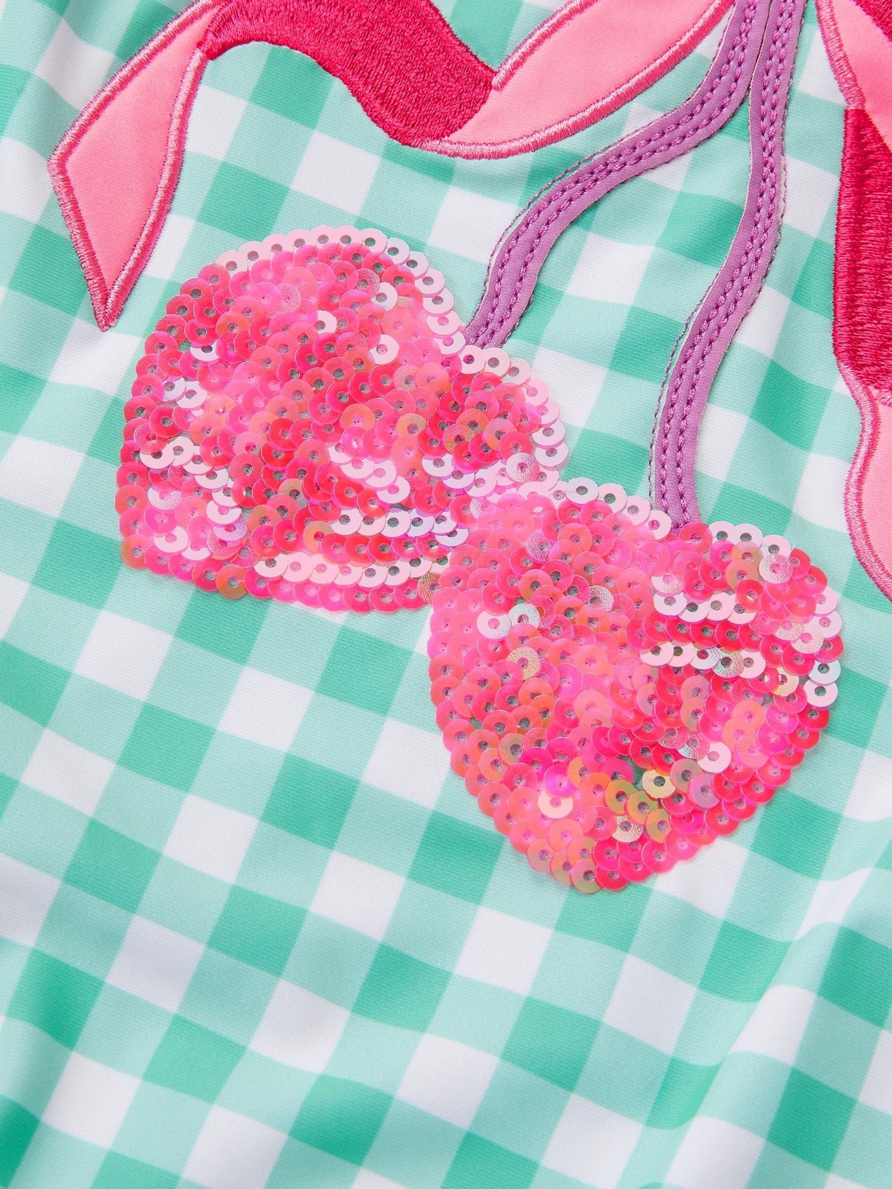 Monsoon Green Sequin Cherry Gingham Swimsuit image 3