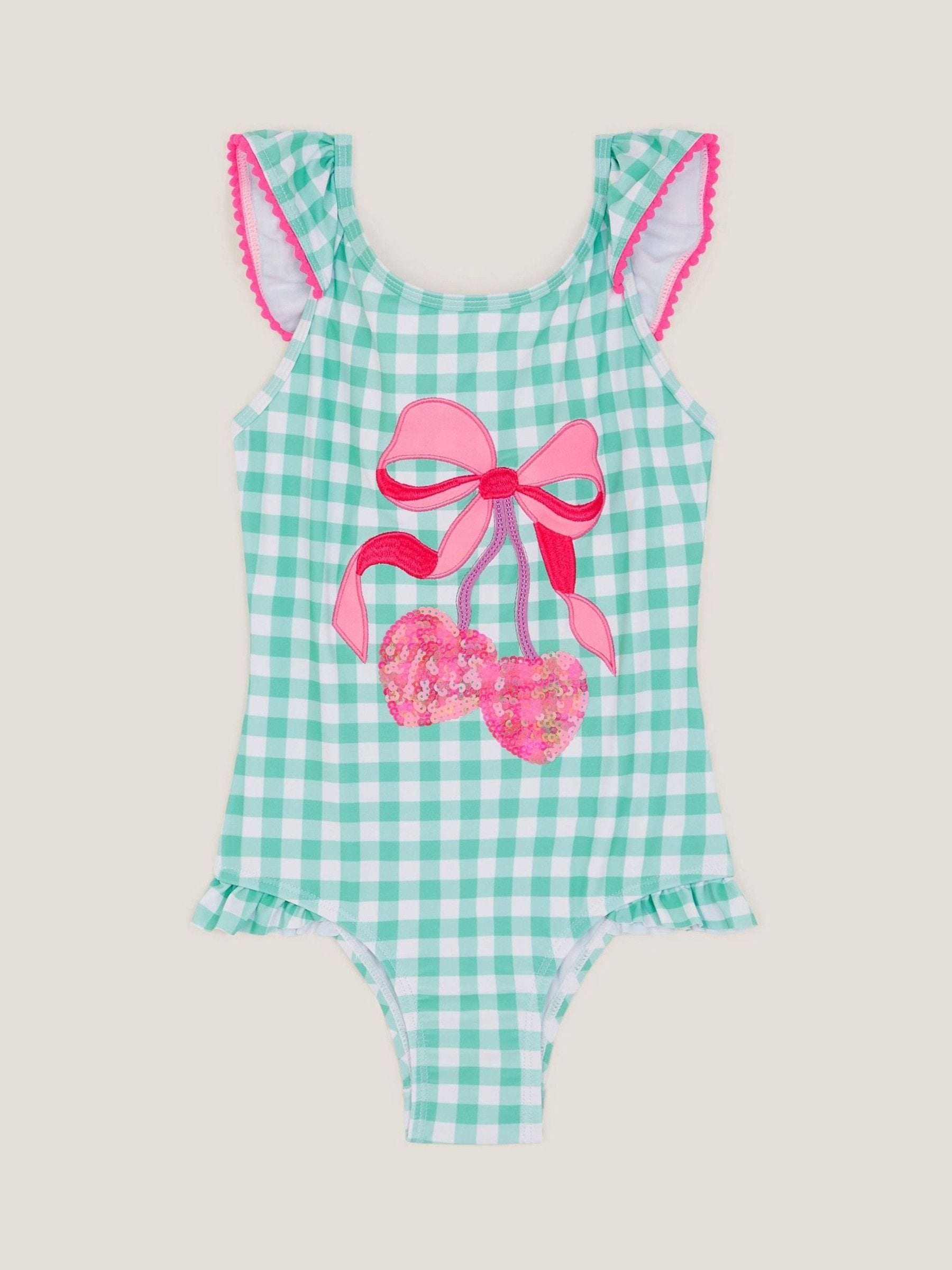 Monsoon Green Sequin Cherry Gingham Swimsuit image 1