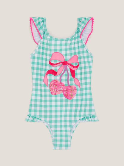 Monsoon Green Sequin Cherry Gingham Swimsuit image 1