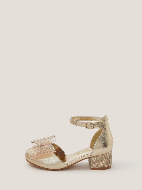 Monsoon Gold Diamanté Bow Metallic Two-Part Heels image 1