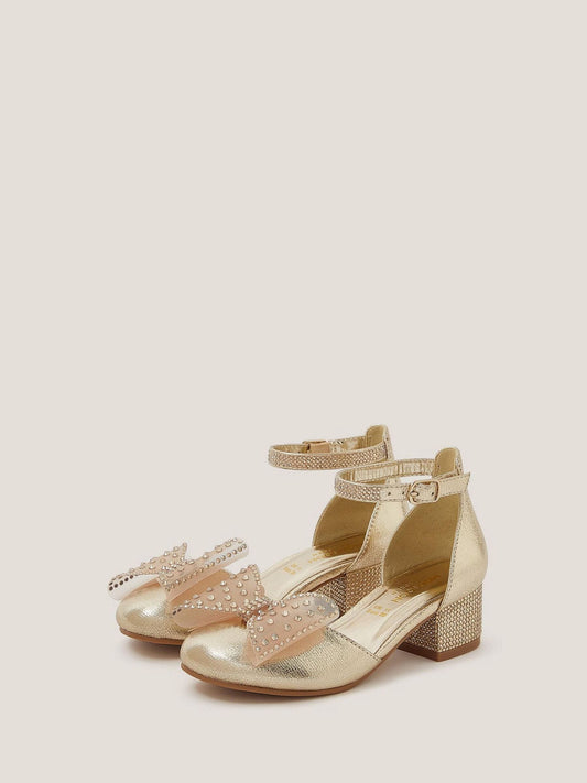 Monsoon Gold Diamanté Bow Metallic Two-Part Heels image 2