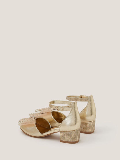 Monsoon Gold Diamanté Bow Metallic Two-Part Heels image 3
