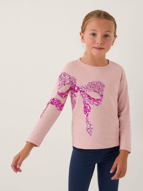Monsoon Pink Sequin Bow Long Sleeve Top image 1