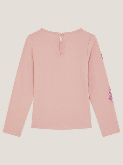 Monsoon Pink Sequin Bow Long Sleeve Top image 3