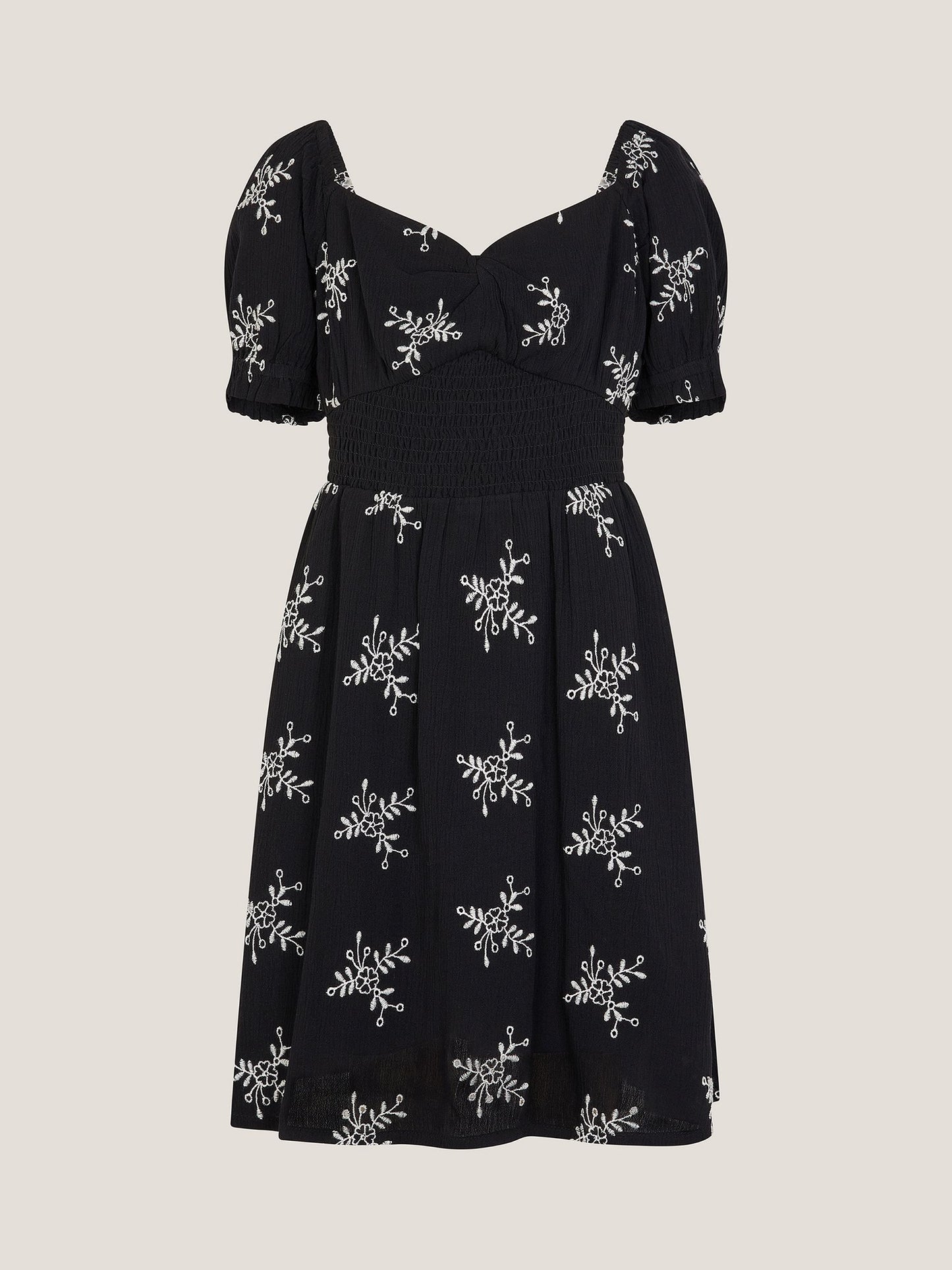 Monsoon Black Floral Broderie Puff Sleeve Dress image 1