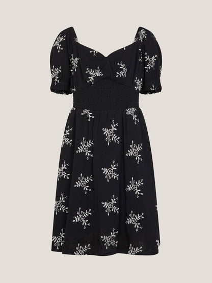 Monsoon Black Floral Broderie Puff Sleeve Dress image 1