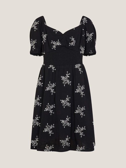 Monsoon Black Floral Broderie Puff Sleeve Dress image 1