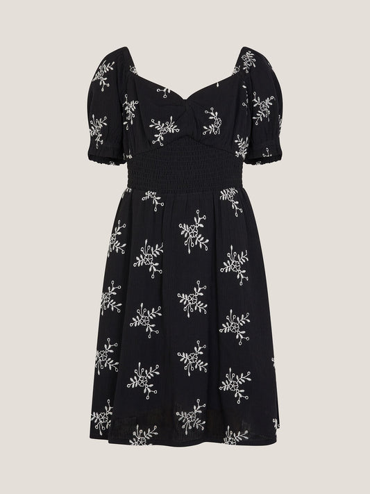Monsoon Black Floral Broderie Puff Sleeve Dress image 1