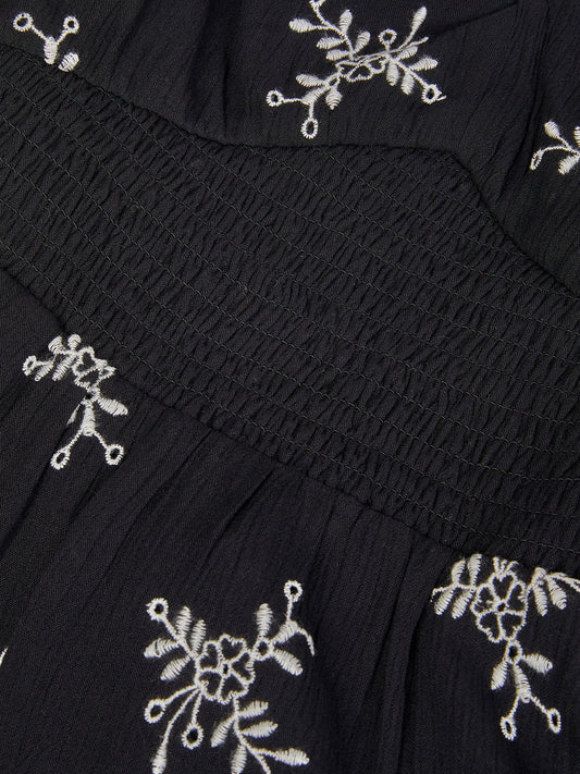 Monsoon Black Floral Broderie Puff Sleeve Dress image 2