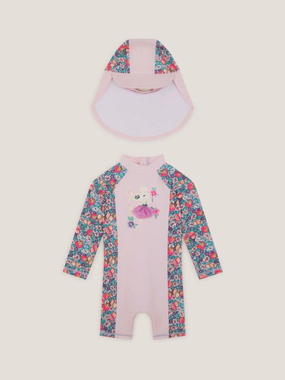 Monsoon Pink Shell Print UPF50+ Sunsafe Suit & Sun Hat Set image 1