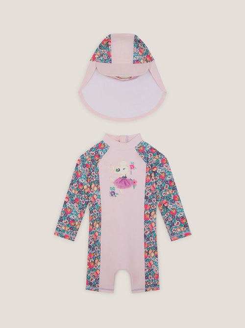 Monsoon Pink Shell Print UPF50+ Sunsafe Suit & Sun Hat Set image 1