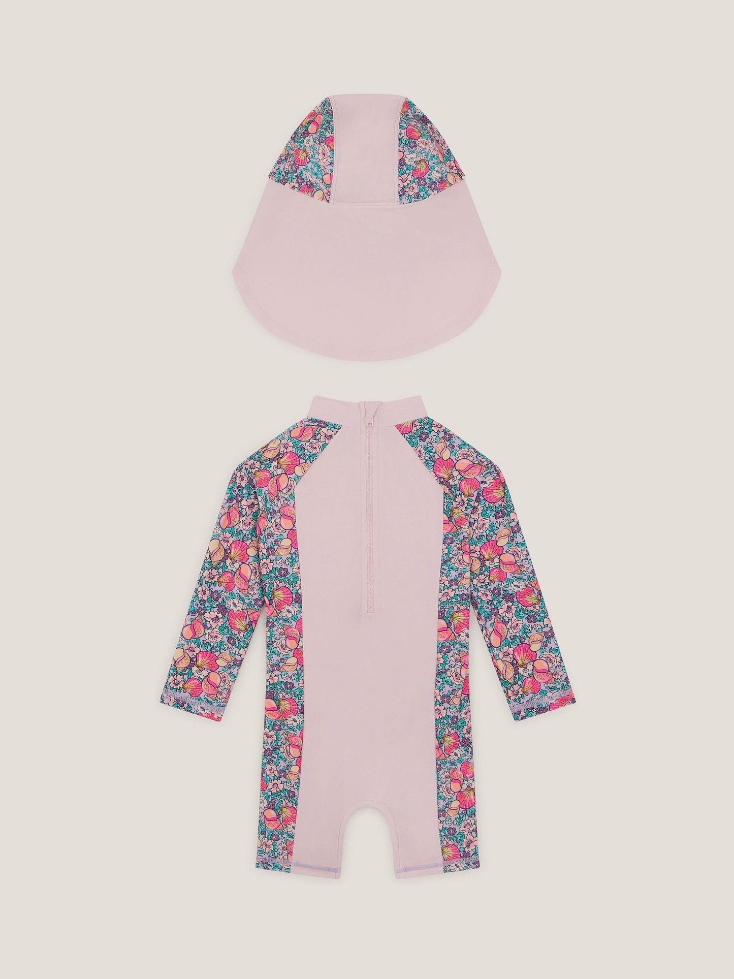 Monsoon Pink Shell Print UPF50+ Sunsafe Suit & Sun Hat Set image 2