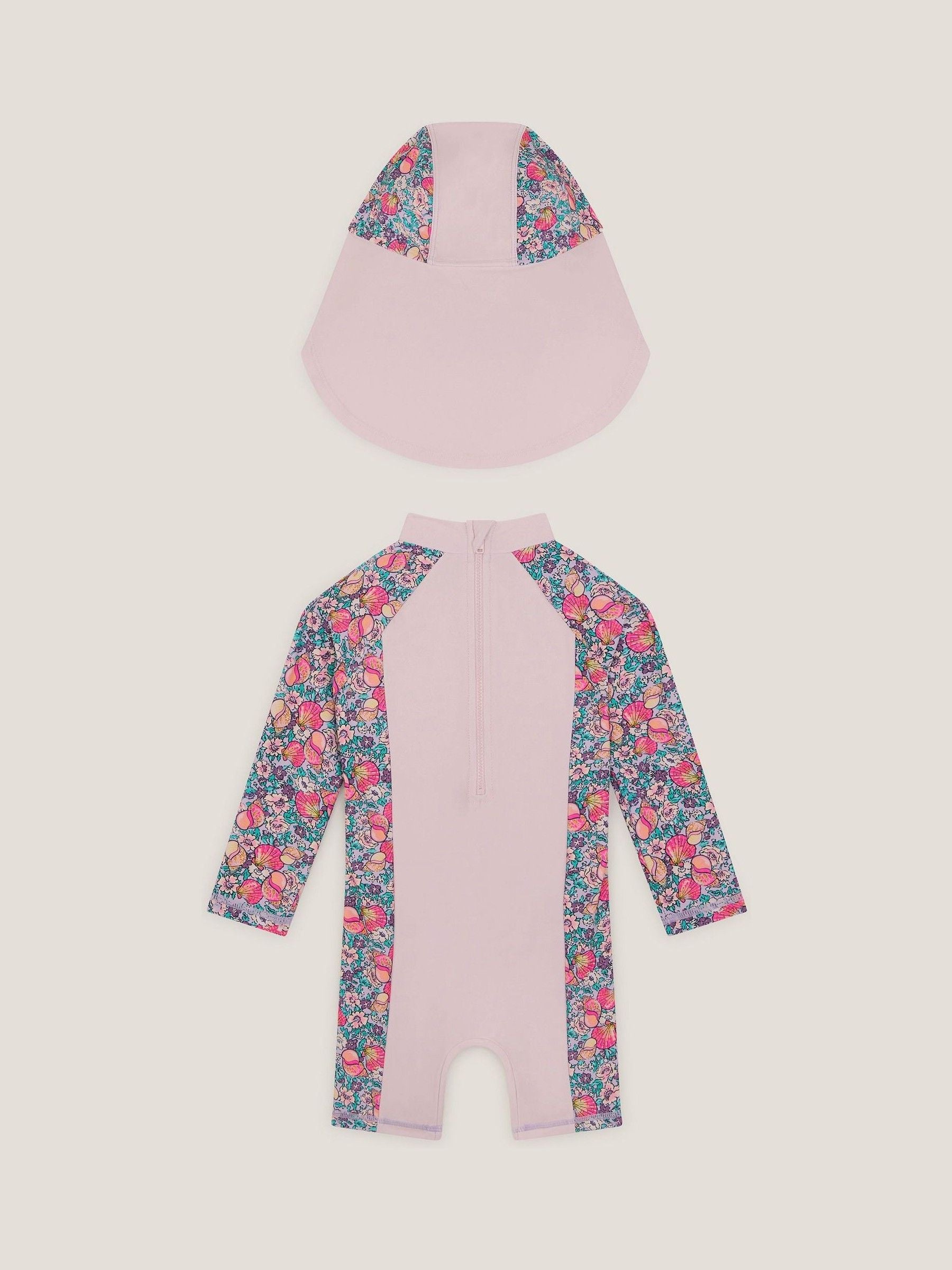 Monsoon Pink Shell Print UPF50+ Sunsafe Suit & Sun Hat Set image 2