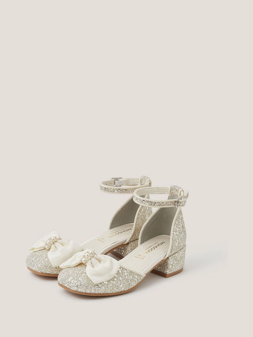 Monsoon Ivory Bow Glitter Chunky Heels image 1