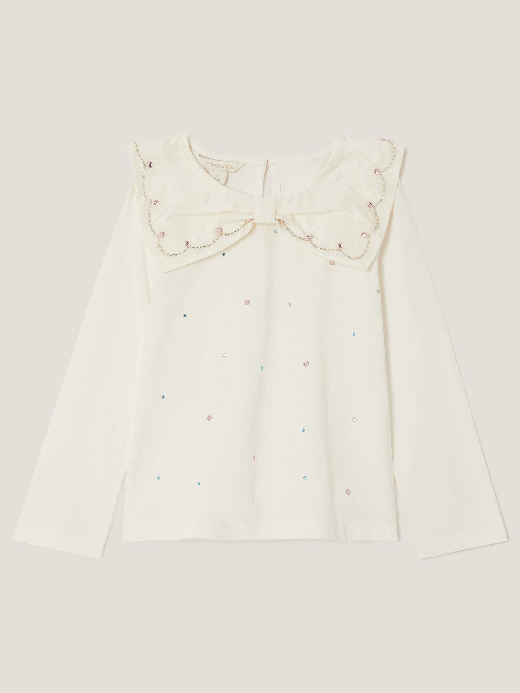 Monsoon Cream Bow Collar Rhinestone Top image 2