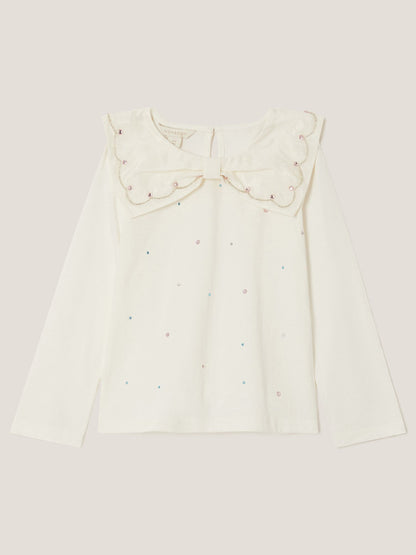 Monsoon Cream Bow Collar Rhinestone Top image 2