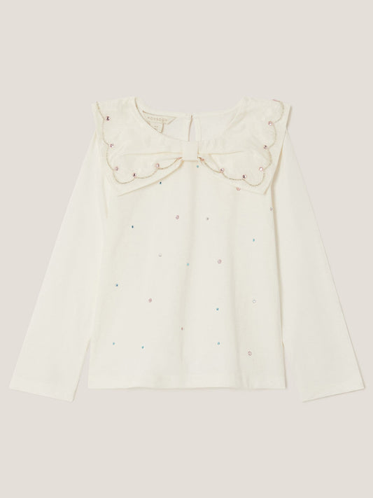 Monsoon Cream Bow Collar Rhinestone Top image 2