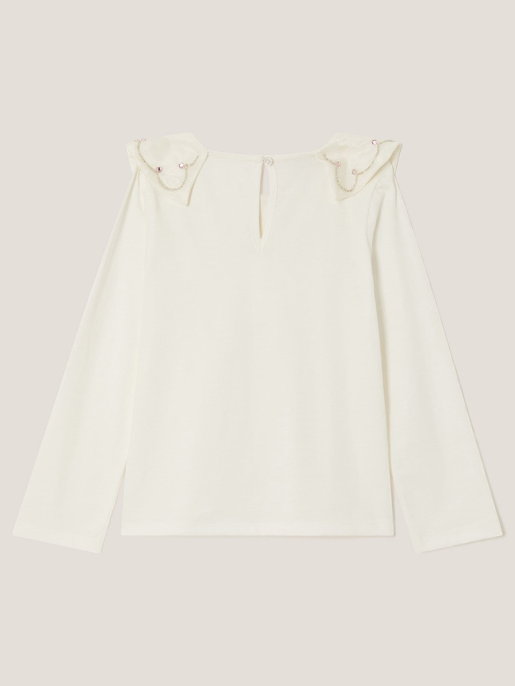 Monsoon Cream Bow Collar Rhinestone Top image 3