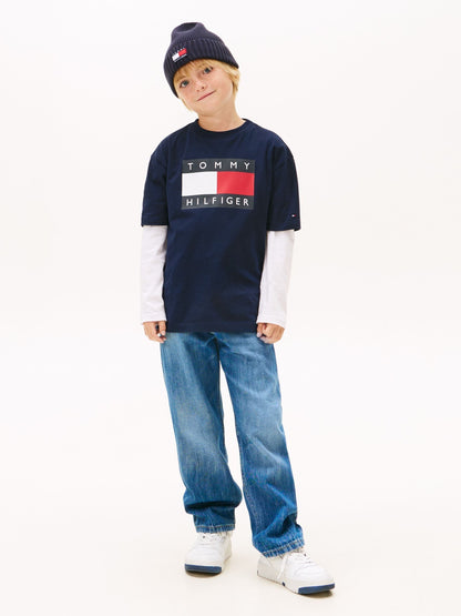 Tommy Hilfiger Navy Blue Heritage Flag Print Jersey T-Shirt image 3