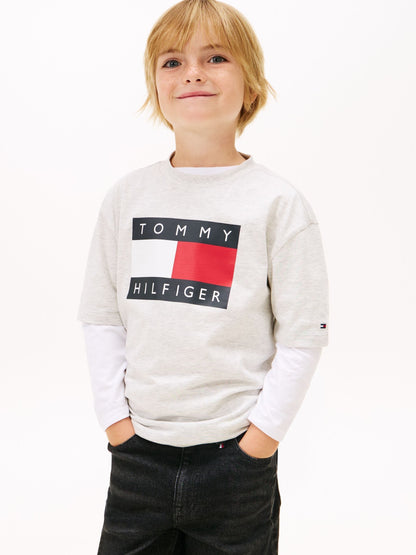 Tommy Hilfiger Grey Heritage Flag Print Jersey T-Shirt image 1