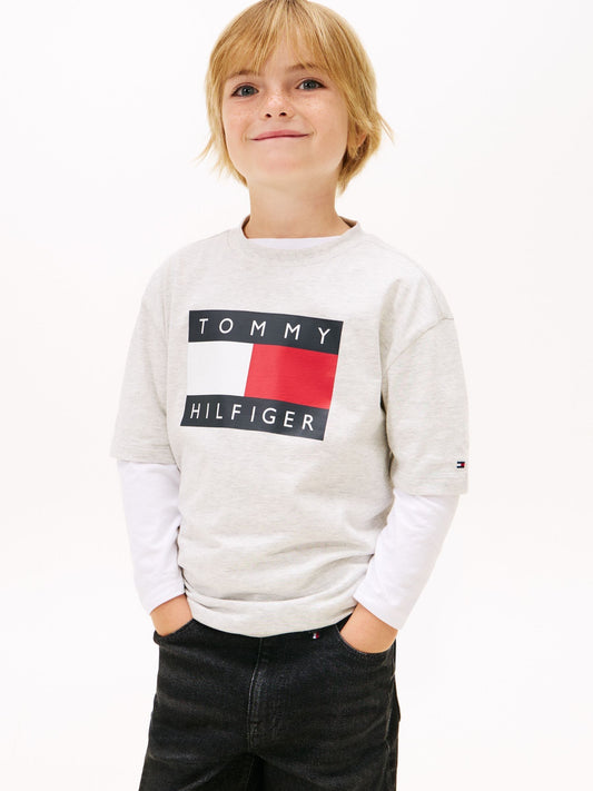 Tommy Hilfiger Grey Heritage Flag Print Jersey T-Shirt image 1
