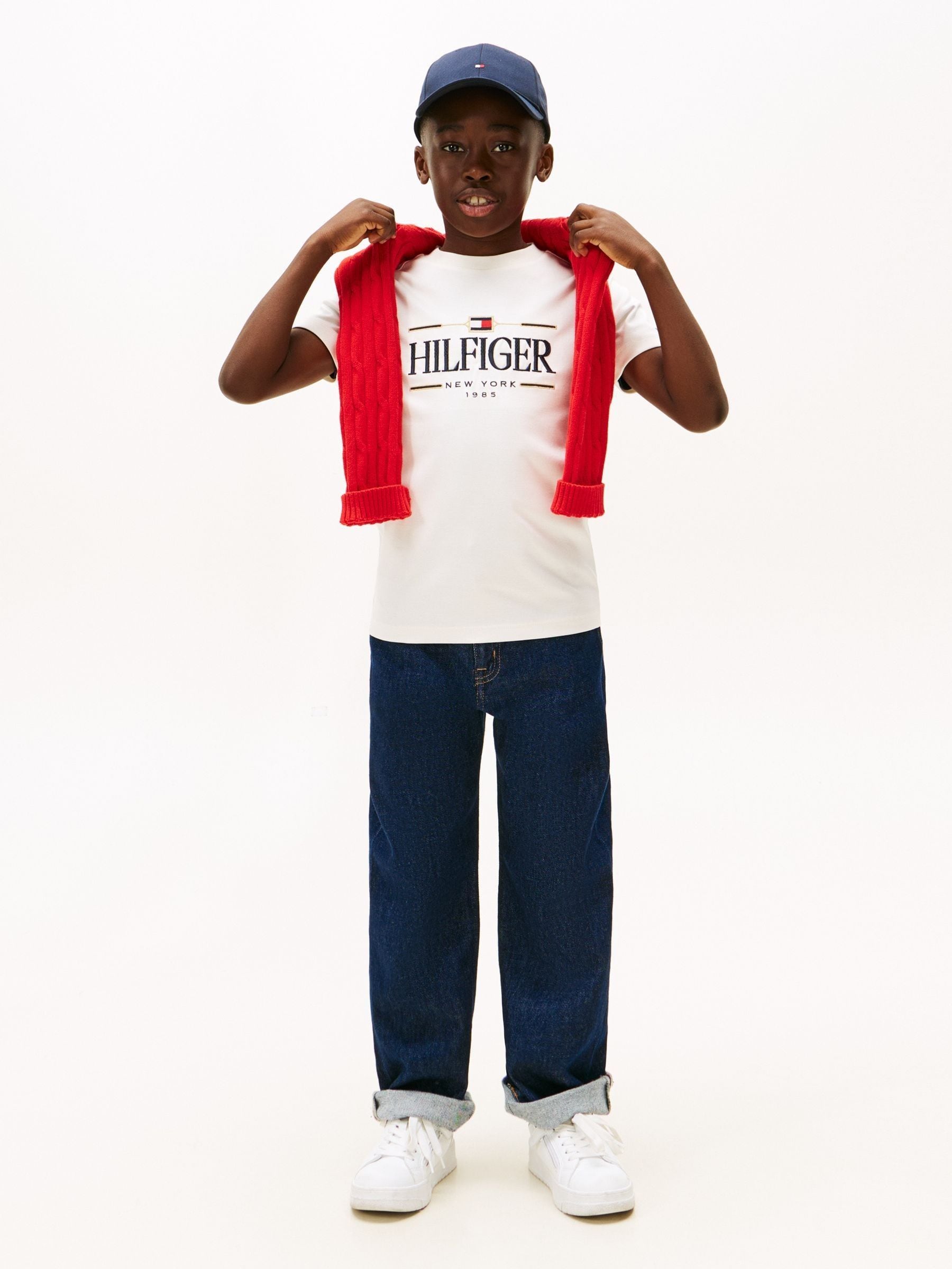 Tommy Hilfiger White Logo Embroidery Interlock Knit T-Shirt image 3
