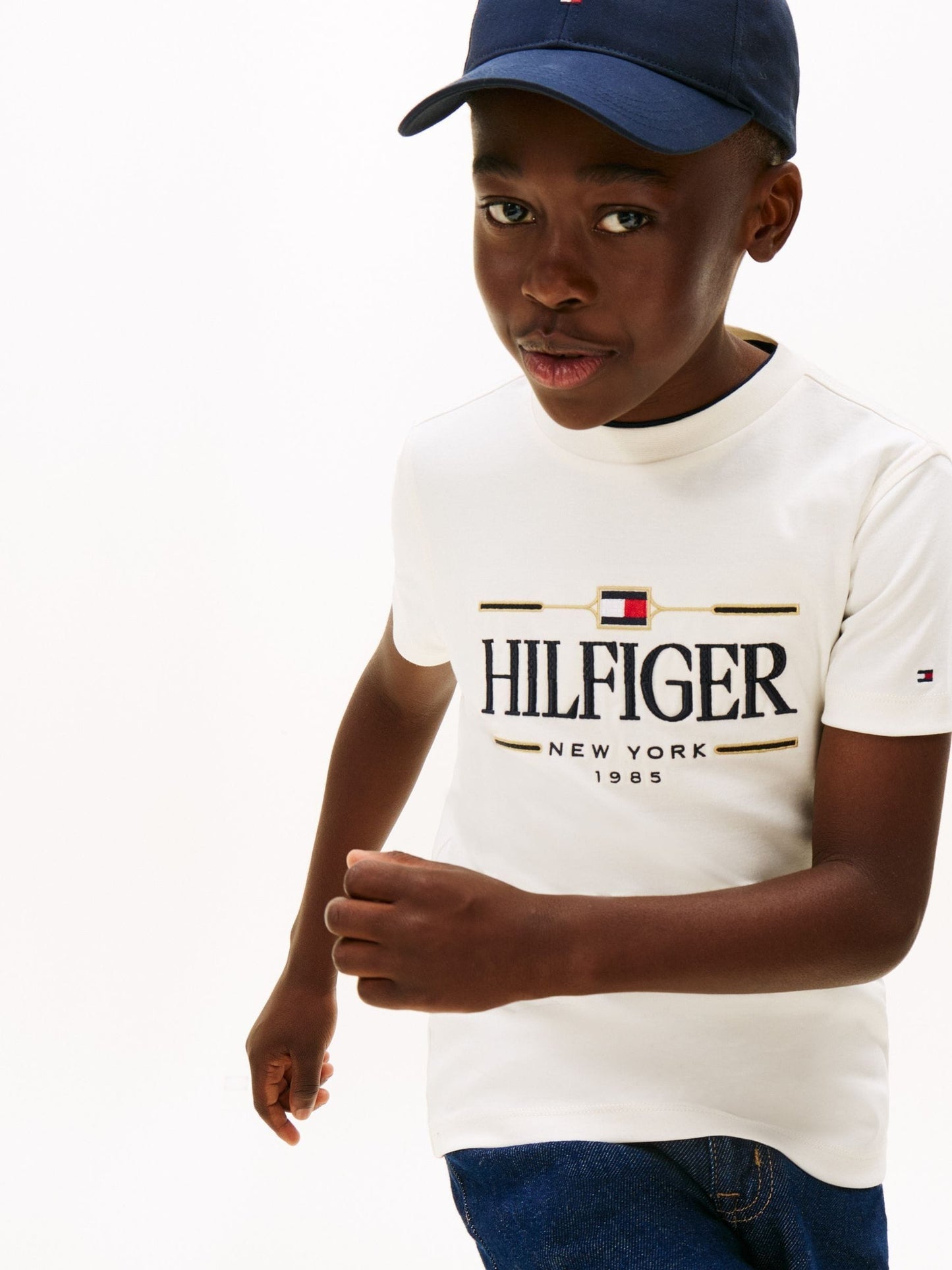Tommy Hilfiger White Logo Embroidery Interlock Knit T-Shirt image 5