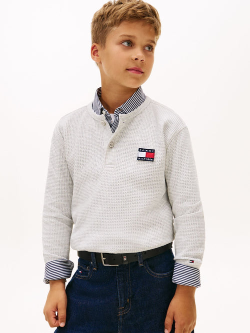 Tommy Hilfiger Grey Waffle Knit Henley Long Sleeve T-Shirt image 1