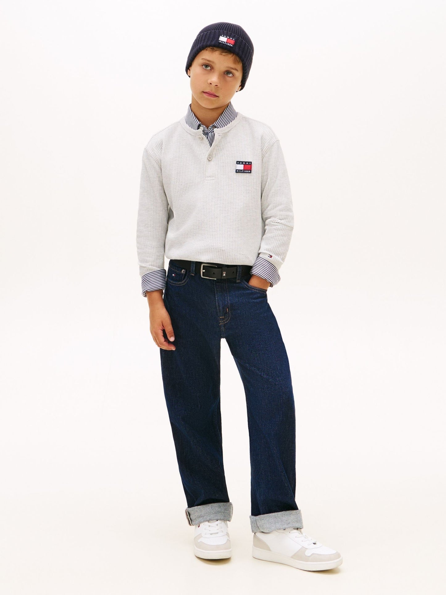 Tommy Hilfiger Grey Waffle Knit Henley Long Sleeve T-Shirt image 2