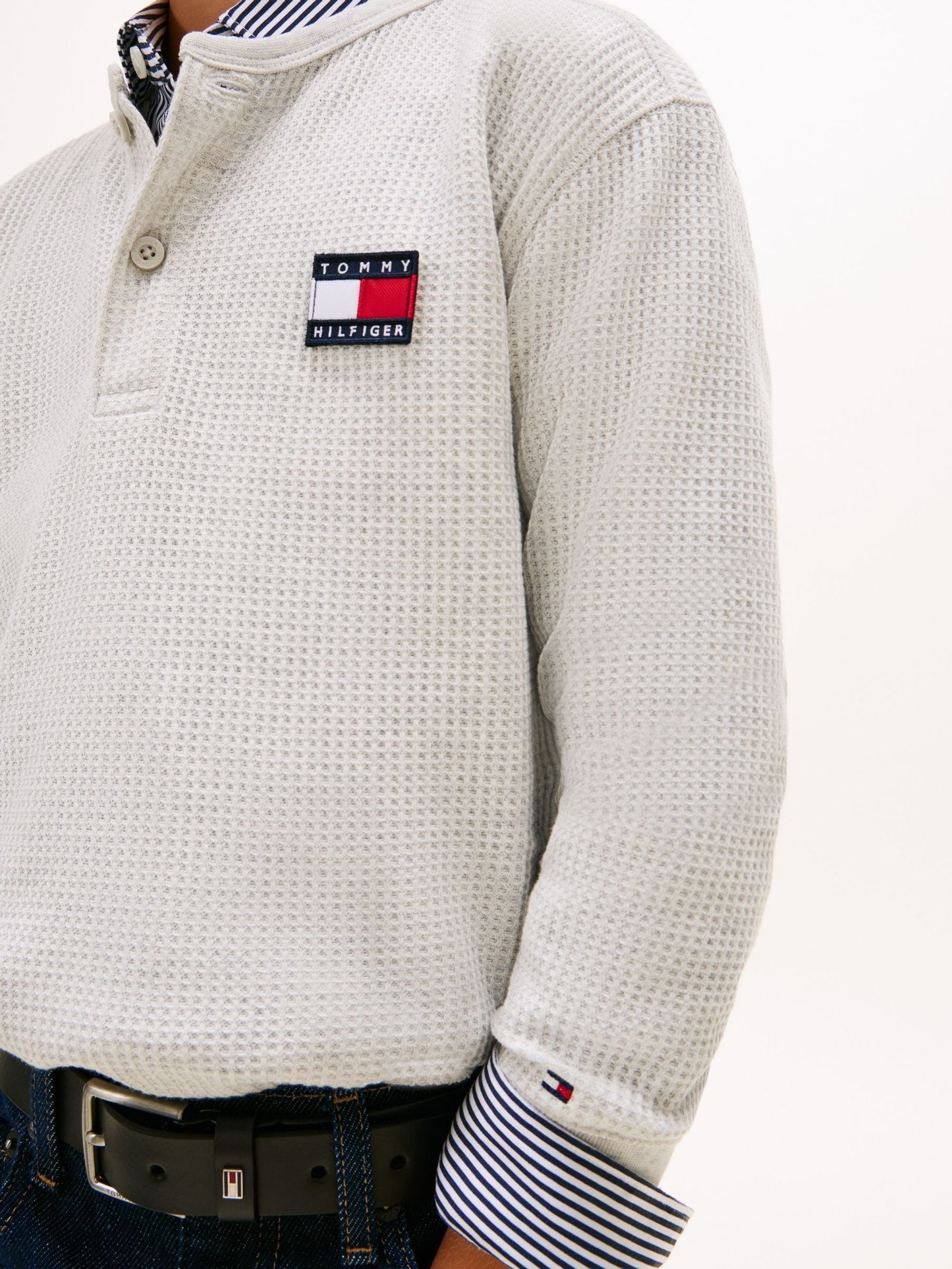 Tommy Hilfiger Grey Waffle Knit Henley Long Sleeve T-Shirt image 4