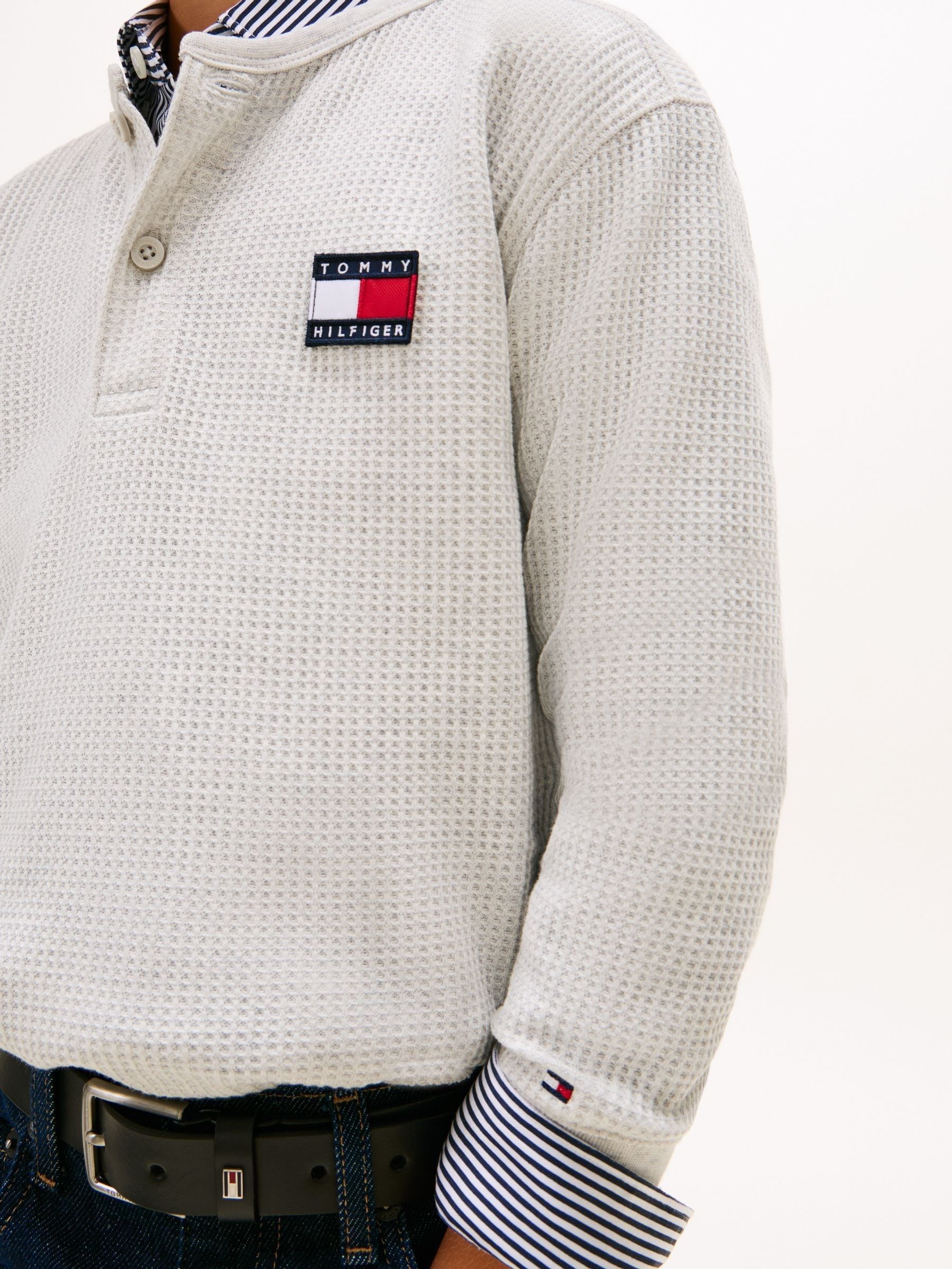 Tommy Hilfiger Grey Waffle Knit Henley Long Sleeve T-Shirt image 4