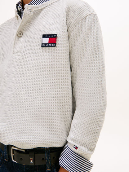 Tommy Hilfiger Grey Waffle Knit Henley Long Sleeve T-Shirt image 4