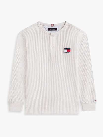 Tommy Hilfiger Grey Waffle Knit Henley Long Sleeve T-Shirt image 5