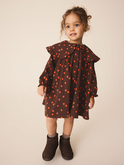 Dsiney Kidz - Brown Spot Long Sleeve Collar Dress (3mths-7yrs) image 1