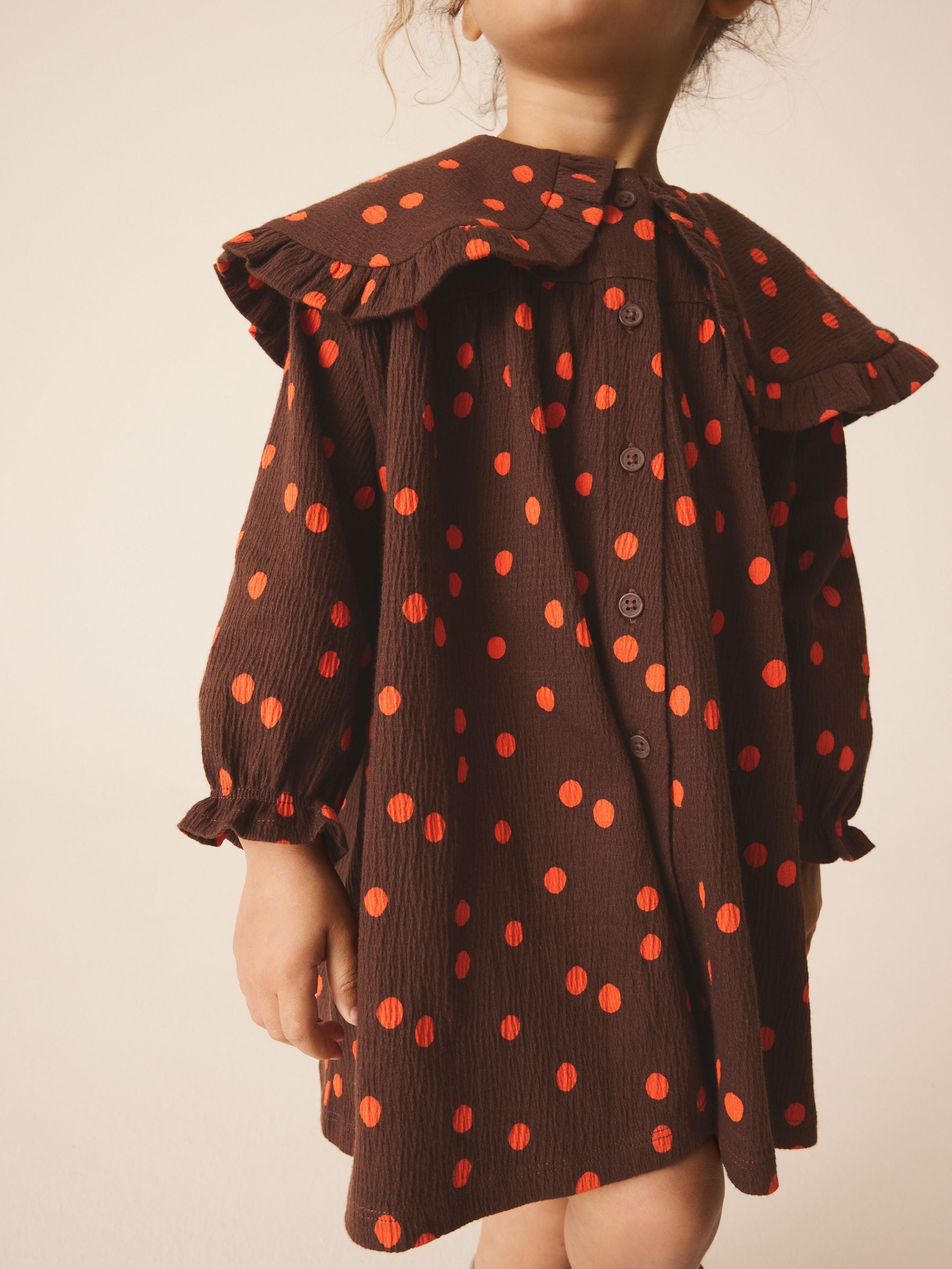 Dsiney Kidz - Brown Spot Long Sleeve Collar Dress (3mths-7yrs) image 2