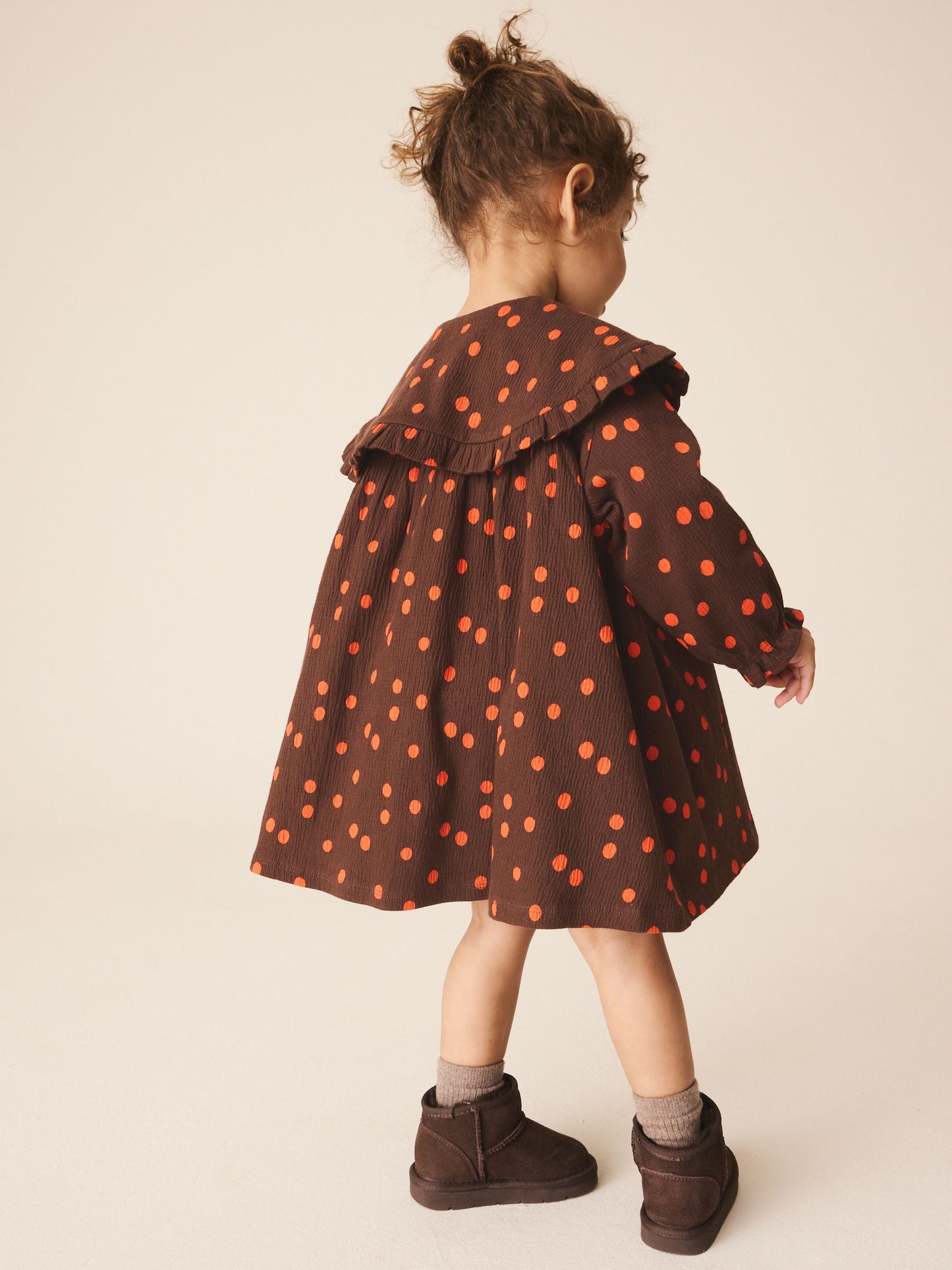 Dsiney Kidz - Brown Spot Long Sleeve Collar Dress (3mths-7yrs) image 3
