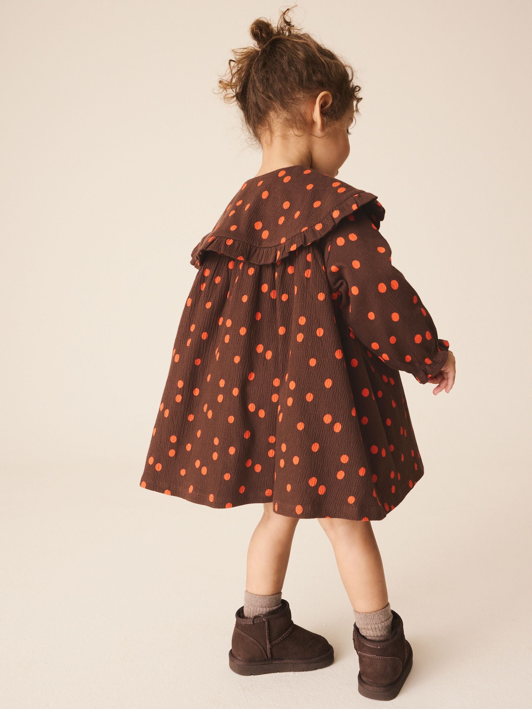 Dsiney Kidz - Brown Spot Long Sleeve Collar Dress (3mths-7yrs) image 3