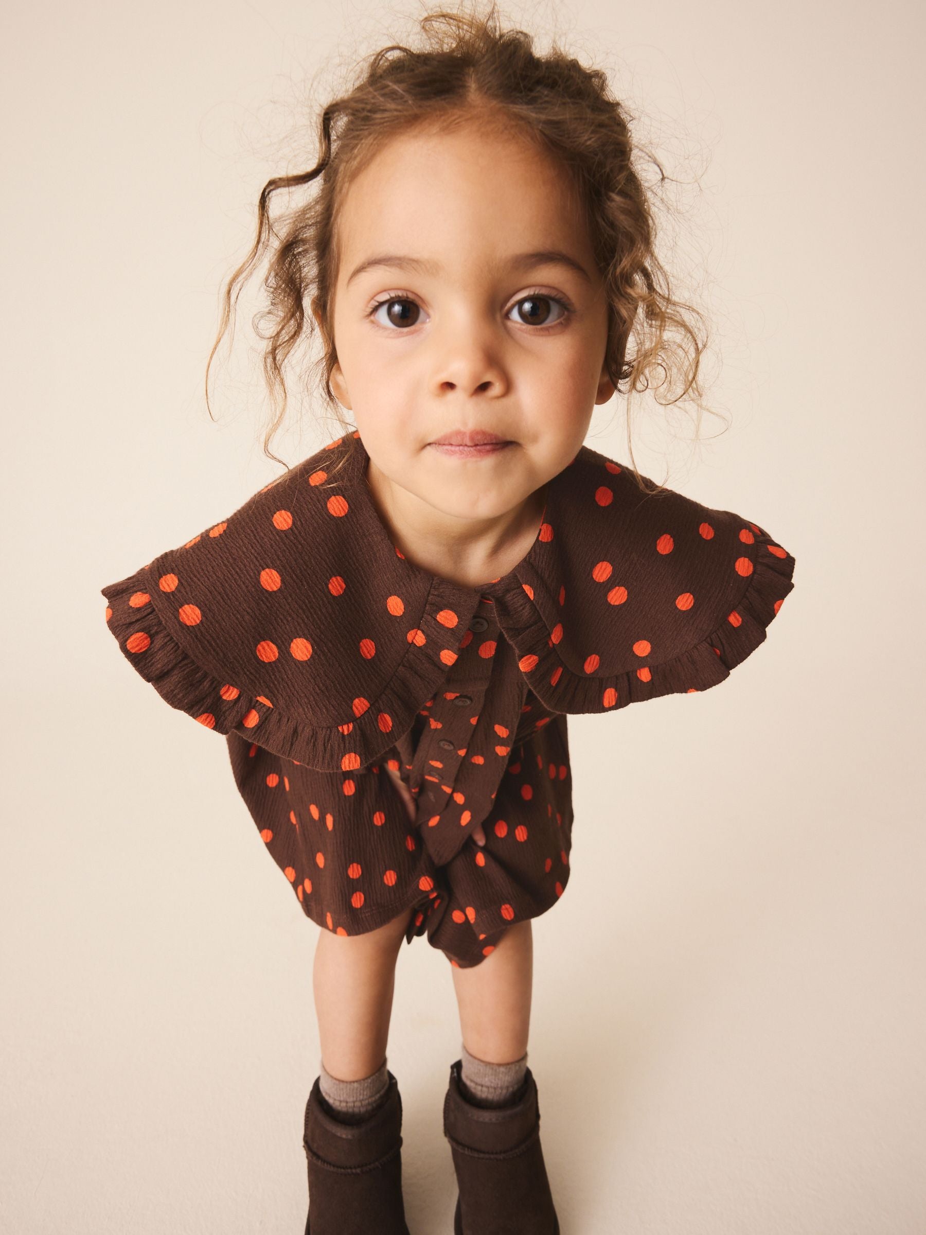 Dsiney Kidz - Brown Spot Long Sleeve Collar Dress (3mths-7yrs) image 4