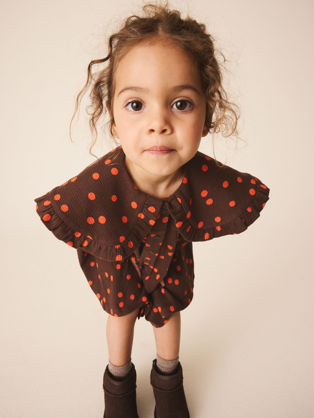 Dsiney Kidz - Brown Spot Long Sleeve Collar Dress (3mths-7yrs) image 4