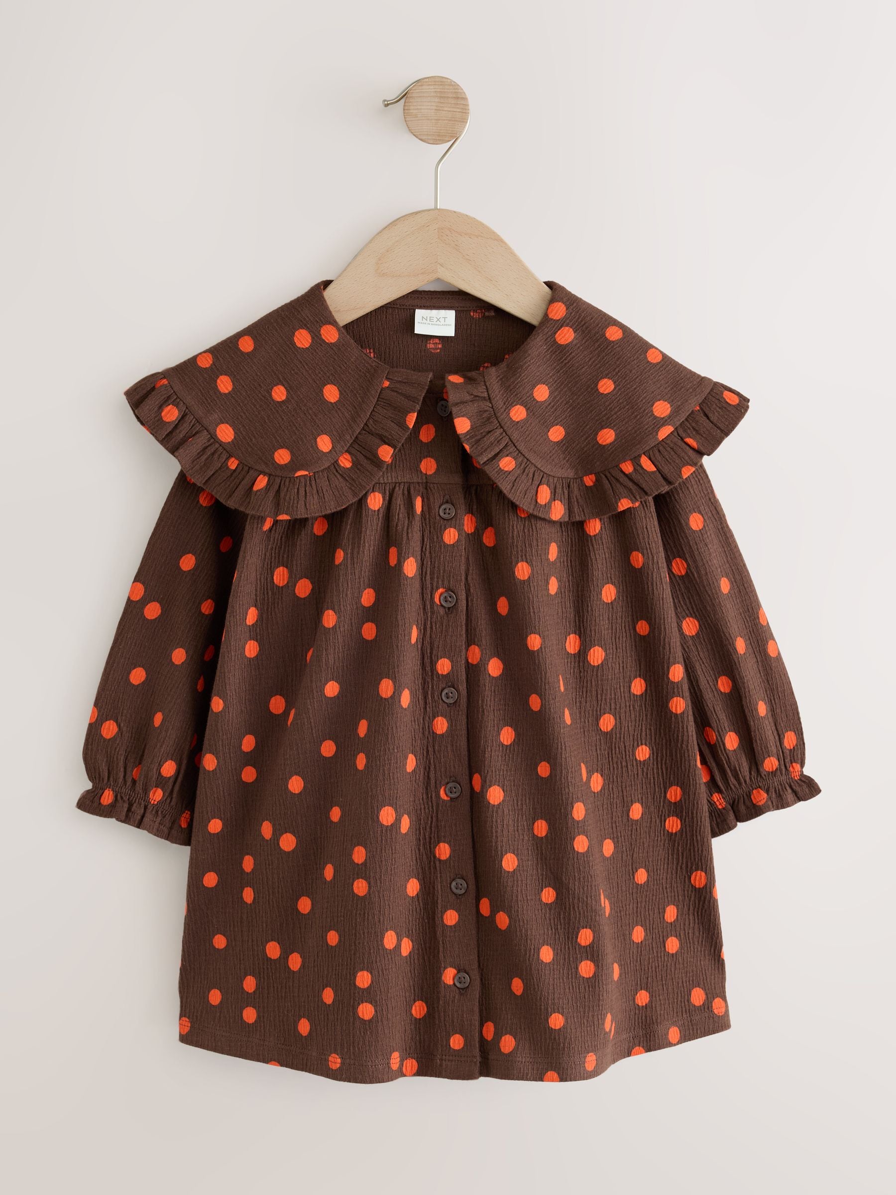 Dsiney Kidz - Brown Spot Long Sleeve Collar Dress (3mths-7yrs) image 5